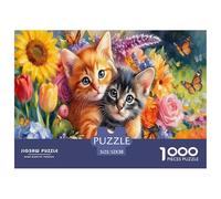 Puzzle Dos Gatitos y una Flor De 1000 Piezas Interesante Rompecabezas Adultos De 1000 Piezas Pintura Regalo 52x38cm/1000pcs