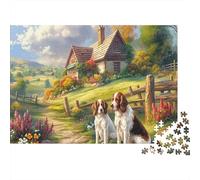 Puzzle Dos spanielos en un Prado de Campo Animales Rompecabezas 1000 Piezas - Regalo, Juego Familiar, Decoración del Hogar, Adultos 38x26cm/1000pcs