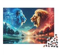 Puzzle Duelo de Leones 1000 Piezas para Adultos Material Paper Educativo Puzzle León Paisaje Decoración Alivio Estrés 52x38cm/1000pcs
