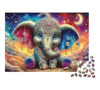 Puzzle Duro Elephant 1000 Piezas Adultos Elefante Bebé Joyas Luna Estrellas Premium Grueso Resistente Vibrante Juego Alivio Estrés 70x50cm/1000pzs