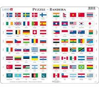 Puzzle Educativo Banderas de países 80 Piezas - Larsen L2 - Rompecabezas geografía con Marco y Bandeja en español - Aprende Banderas y Capitales