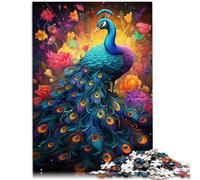 Puzzle educativo de pavo real de 1000 piezas, 50 x 70 cm, con póster a juego y hoja de preguntas