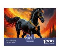 Puzzle Educativo desafío 1000 Piezas Caballo Negro Fuego Desierto, antiestrés, Idea Regalo decoración hogar 52x38cm