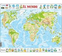 Puzzle Educativo Mapa físico del Mundo 80 Piezas - Larsen K4 - Rompecabezas geografía física con Marco y Bandeja - Niños y Adultos