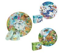 Puzzle Educativo para Niños, Tema Animales Árticos y Safari, 3 Rompecabezas redondos, 148 Piezas