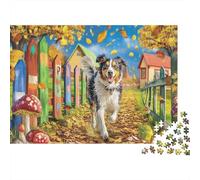 Puzzle El Pastor Australiano Corre el Camino del otoño Mascotas Rompecabezas 1000 Piezas - Regalo, Juego Familiar, Decoración del Hogar, Adultos 52x38cm/1000pcs
