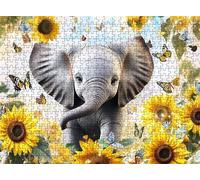 Puzzle Elefante Girasol Diseño de Patrones | con Exquisita Caja de Embalaje | Puzzle 5000 Piezas | Piezas Encajan Perfectamente | Letras la Parte Posterior | Rompecabezas Adultos Toda Familia s7h-958