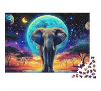 Puzzle Elephant in Starlight Color Vibrante 1000 Piezas Adultos Elefante Luna Estrellas Sabana Premium Grueso Resistente Desafiante Duro Alivio Estrés 70x50cm/1000pzs