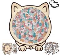 Puzzle en forma de gato, 135 piezas, rompecabezas de madera coloreada para adultos, rompecabezas de madera único en forma de animal, desafiante irregular creativo regalo para niños, amantes de los