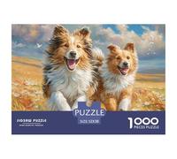 Puzzle Estimulante 1000 Piezas Perro Adorable - Dos Collies en Pradera, Decoración de Pared y Regalo para Adultos 52x38cm