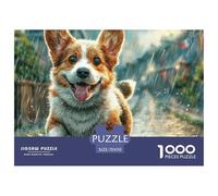 Puzzle Extremadamente Difícil 1000 Piezas Perro Mascota - Corgi en Camino de Piedra Papel Reciclado Decoración de Pared Interior 70x50cm