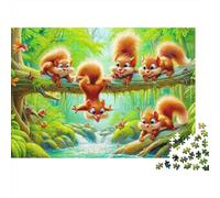 Puzzle Familia Ardillas 1000 Piezas Bosque Verde Reciclado para Niños Juego Padres-Hijos Desarrollo Inteligencia Educativo 52x38cm