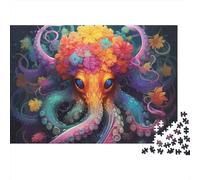 Puzzle Fantasía Pulpo Colorido 1000 Piezas Adultos Pulpo Floral Arte Fantasía Colorido Desafiante Premium Grueso Resistente Vibrante Alivio Estrés Regalo Decoración 70x50cm/1000pzs