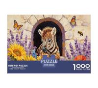 Puzzle Frontera de Flores Joven Zebra De 1000 Piezas Animal Rompecabezas Adultos De 1000 Piezas Pintura Entretenimento 38x26cm/1000pcs