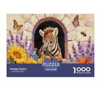 Puzzle Frontera de Flores Joven Zebra De 1000 Piezas Animal Rompecabezas Hombres Y Mujeres De 1000 Piezas Juego Regalo 52x38cm/1000pcs