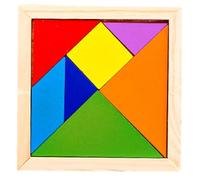 Puzzle Game, Wooden Set Tangram, 7-Piece Brain Teaser, Educational Mind Challenge Toy, Logic Activity Toy for Kids, Adults, Travel Fun, Classroom Learning, 4.52 Inch
