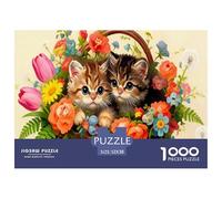 Puzzle Gatito en Cesta de Flores De 1000 Piezas Animal Rompecabezas Adultos De 1000 Piezas Decoracion Regalo 52x38cm/1000pcs