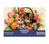 Puzzle Gatito en Cesta de Flores De 1000 Piezas Animal Rompecabezas Adultos De 1000 Piezas Obra De Arte Entretenimento 38x26cm/1000pcs