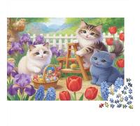 Puzzle Gatito Jardín De 1000 Piezas Animales Rompecabezas para Adultos De 1000 Piezas Obra De Arte Regalo 38x26cm/1000pcs