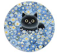 Puzzle Gatito Negro 1000 Piezas para Adultos Juego EduGatoivo de cartón Puzzles Gatito Negro Flores Azules Blancas Decorativo Regalo 1000pcs (67.5x67.5cm)