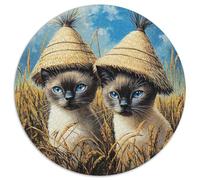 Puzzle Gatito siamés 1000 Piezas para Adultos Juego Relajante de cartón Puzzle Gato Siamés Sombrero de Paja Decorativo Regalo para Hombre 1000pcs (67.5x67.5cm)