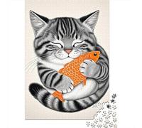 Puzzle Gato 1000 Piezas para Adultos Juego Difícil De Madera Puzzles Gato y Pez Decorativo Regalo Ideal 1000pcs (75x50cm)