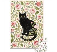 Puzzle Gato 1000 Piezas para Adultos Juego EduGatoivo De Madera Rompecabezas Gato Negro Flor de Peonía Decorativo Regalo Ideal 1000pcs (75x50cm)