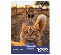 Puzzle Gato and León Selfie De 1000 Piezas Animales Rompecabezas para Adultos De 1000 Piezas Juego Hobby 38x26cm/1000pcs
