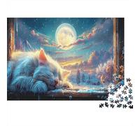 Puzzle Gato Blanco durmiendo en el Estante de Invierno Mascotas Rompecabezas De 1000 Piezas - Desafiante, Regalo, Decoración del Hogar, para Adultos 52x38cm/1000pcs