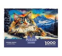 Puzzle Gato Bonito 1000 Piezas Papel Reciclado para Adultos - Maine Coon en Cresta Montaña Nevada, Juego Educativo 52x38cm