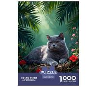 Puzzle Gato British Shorthair 1000 Piezas - para Adultos Rompecabezas De Jungla de Hoja de Palma, Anti Estrés, Relajarse Decorativo, Regalo Original 70x50cm/1000pcs