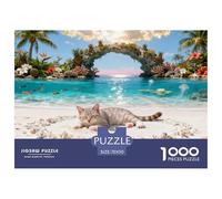 Puzzle Gato Chartreux 1000 Piezas - para Adultos Puzzle De Playa Tropical, Juego Familiar, Arte Decorativo, Regalo Ideal 70x50cm/1000pcs