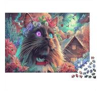 Puzzle Gato con Corona de Flores en la Noche Pet Rompecabezas 1000 Piezas - Adultos, Desafiante, Regalo, Juego Familiar, Decoración del Hogar 52x38cm/1000pcs