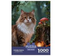 Puzzle Gato del Bosque Noruego 1000 Piezas - para Adultos Y Niños Puzzle De Musgo en Tocón, Juego Divertido E Instructivo, Arte Decorativo, Regalo para Hombre 70x50cm/1000pcs