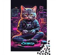 Puzzle Gato Gamer Retro 1000 Piezas Adultos Papel Grueso Rompecabezas Educativo Arte Animal Decoración Relajante 70x50cm/1000pcs