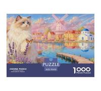 Puzzle Gato Lindo 1000 Piezas - para Adultos Rompecabezas De Pueblo con Molino de Viento, Desafiante Y Estimulante, Arte Decorativo, Regalo Ideal 70x50cm/1000pcs