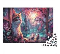 Puzzle Gato Naranja observando Aves por la Ventana Mascotas Rompecabezas 1000 Piezas - Adultos, Desafiante, Regalo, Juego Familiar, Decoración del Hogar 38x26cm/1000pcs