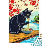 Puzzle Gato Negro Que Come Fideos De 1000 Piezas Interesante Rompecabezas Hombres Y Mujeres De 1000 Piezas Obra De Arte Hobby 52x38cm/1000pcs