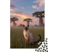 Puzzle Gato Siamés 1000 Piezas - para Adultos Y Niños Rompecabezas De Pradera, Juego para Toda La Familia Arte Decorativo, 52x38cm/1000pcs