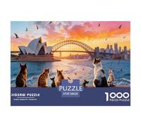 Puzzle Gato Watching by The City Wall De 1000 Piezas Interesante Rompecabezas Adultos De 1000 Piezas Juego Hobby 38x26cm/1000pcs