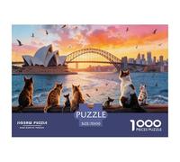 Puzzle Gato Watching by The City Wall De 1000 Piezas Interesante Rompecabezas Adultos De 1000 Piezas Pintura Entretenimiento Creativo 70x50cm/1000pcs