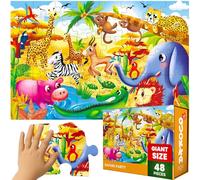 Puzzle Gigante de Suelo para Niños 3 a 5 Años - Puzzle Infantiles 5 6 Años | Puzzle XXL Infantil con Animales Africanos - Juguete Grande de 48 Piezas 60x90 cm - Regalo Educativo para Niños y Niñas de 2