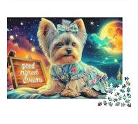Puzzle Grueso Baby and Puppy 1000 Piezas Adultos Yorkie Buenas Noches Luna Estrellas Premium Resistente Vibrante Desafiante Duro Difícil Alivio Estrés 38x26cm/1000pzs