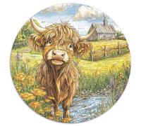 Puzzle Highland Gatotle 1000 Piezas para Adultos Juego Relajante de cartón Rompecabezas Vaca de Las Tierras Altas Flores de Granja Decorativo Regalo Ideal 1000pcs (67.5x67.5cm)