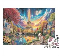 Puzzle Imposible 1000 Piezas Paris Night Scene Eiffel Tower Night View 38x26cm Decoración para el hogar, relajación e Inteligencia para Adultos y niños a Partir de 12 años