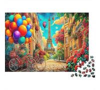 Puzzle Imposible 1000 Piezas Paris Street Scene Eiffel Tower & Balloons 70x50cm Decoración para el hogar, relajación e Inteligencia para Adultos y Adolescentes a Partir de 14 años