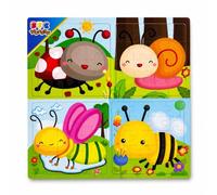 Puzzle Infantil 4 en 1 Insectos | 4 Puzzles de 16 Piezas | Mariquita, Caracol, Libélula y Abeja | Puzzle Educativo para Niños +3 Años | 64 Piezas