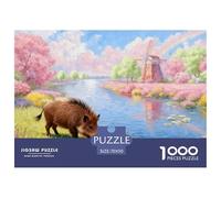 Puzzle Jabalí 1000 Piezas - para Adultos Rompecabezas De Río con Molino de Viento, Desafío Divertido Y Familiar, Arte Decorativo, Regalo para Hombre 70x50cm/1000pcs