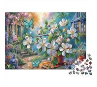 Puzzle Jardín de Cuento de Hadas para Adultos y Niños: Mariposa Azul sobre Flores Blancas 1000 Piezas Juegos Educativos para Decoración Pared 38x26cm/1000 Piezas