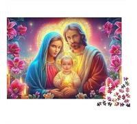 Puzzle Jesus - Religion 1000 Piezas Hombres Mujeres Adultos Sagrada Familia Lirios Halo Velas Premium Grueso Resistente Vibrante Desafiante Duro Alivio Estrés Regalo 52x38cm/1000pzs